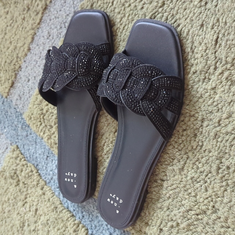 NWOT A New Day Women's Maggie Rhinestone Slide Sandal Black Size 8